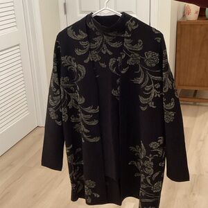 Chico's Black Open Front Cardigan and Sweater Vest Set with Metallic Floral